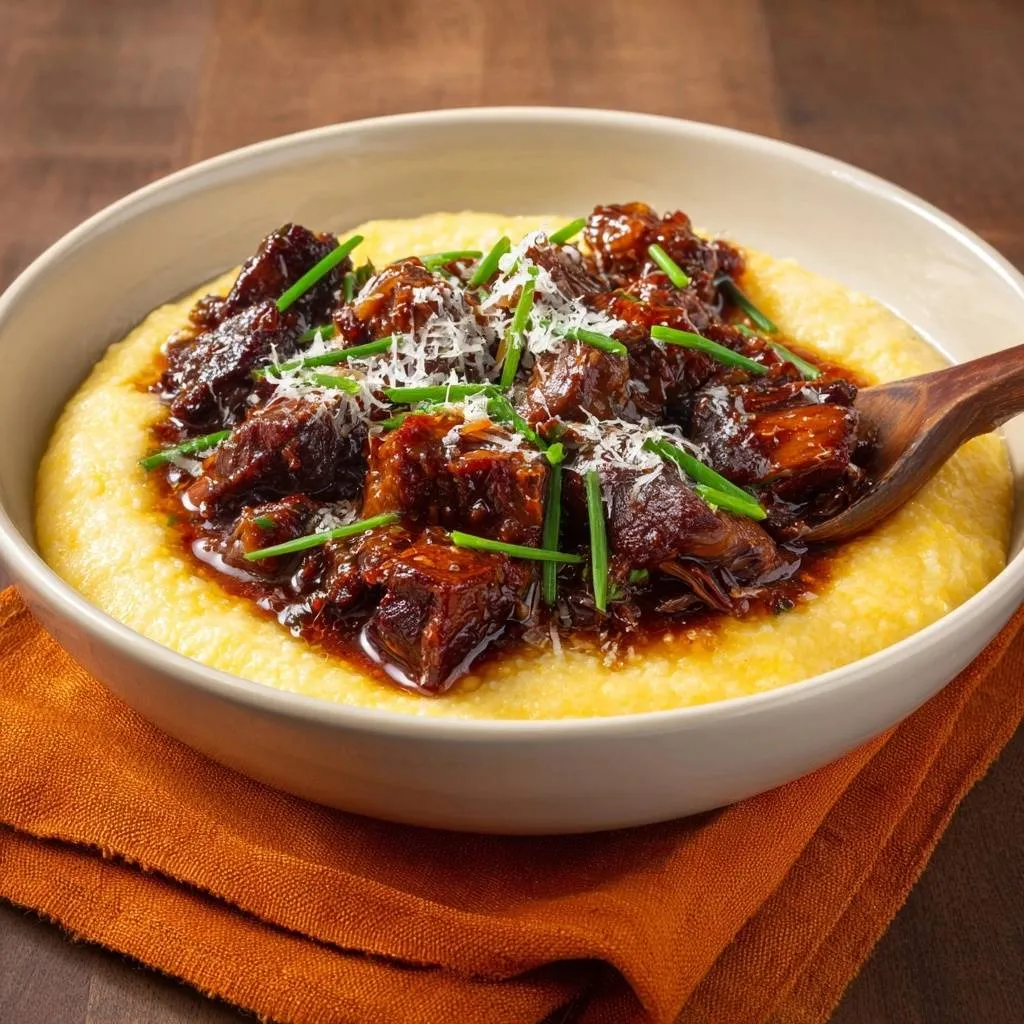 Braised Short Ribs over Creamy Polenta - recipe image