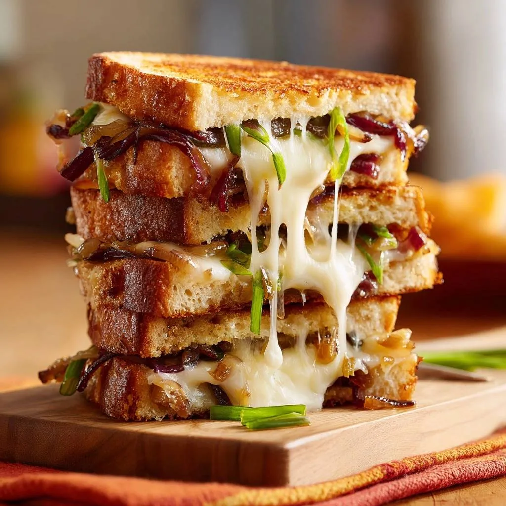 Caramelized Onion Grilled Cheese Stack: Crispy, No-Soggy Perfection - recipe image