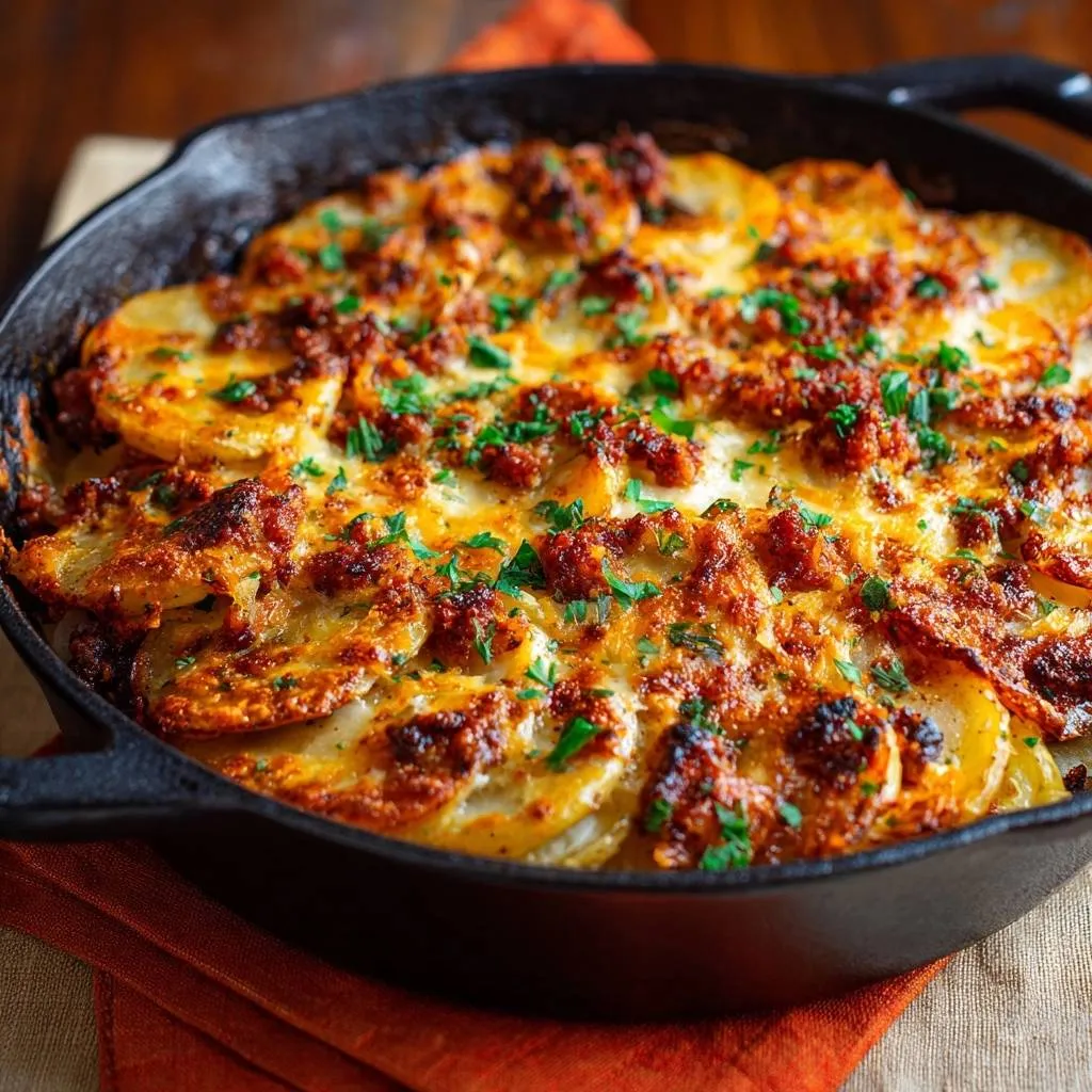 Cheesy Chorizo Skillet Potatoes: Crispy, No-Water Mess - recipe image