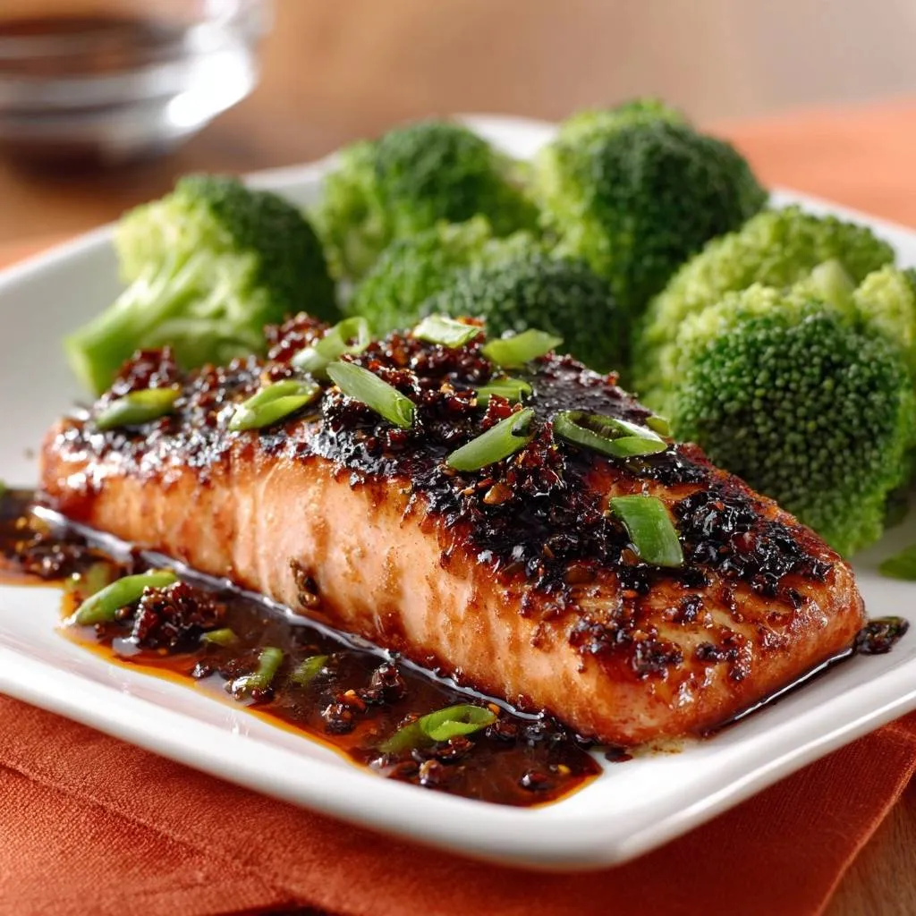 Crispy sweet and sour chicken glazed with a dark sauce and garnished with fresh green onions.