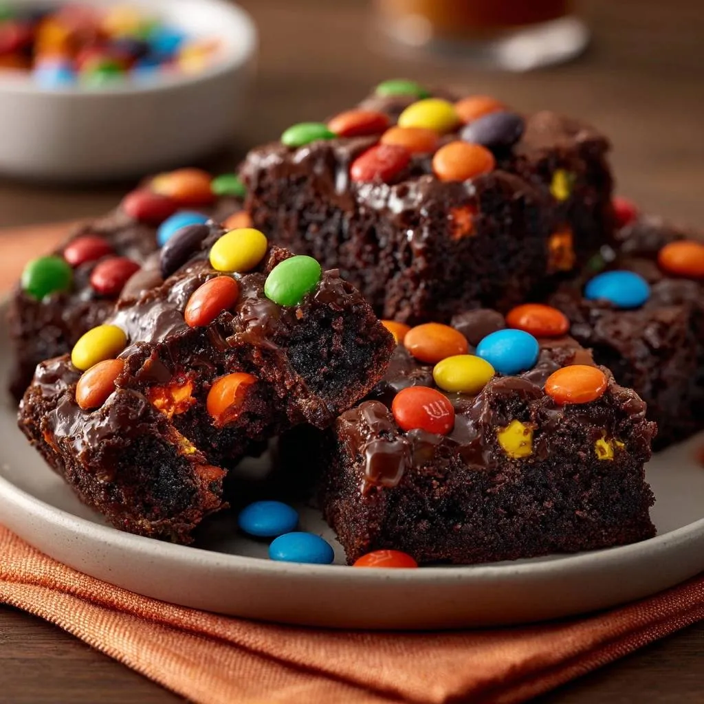 Fudgy M&M Frosted Brownies Recipe - recipe image