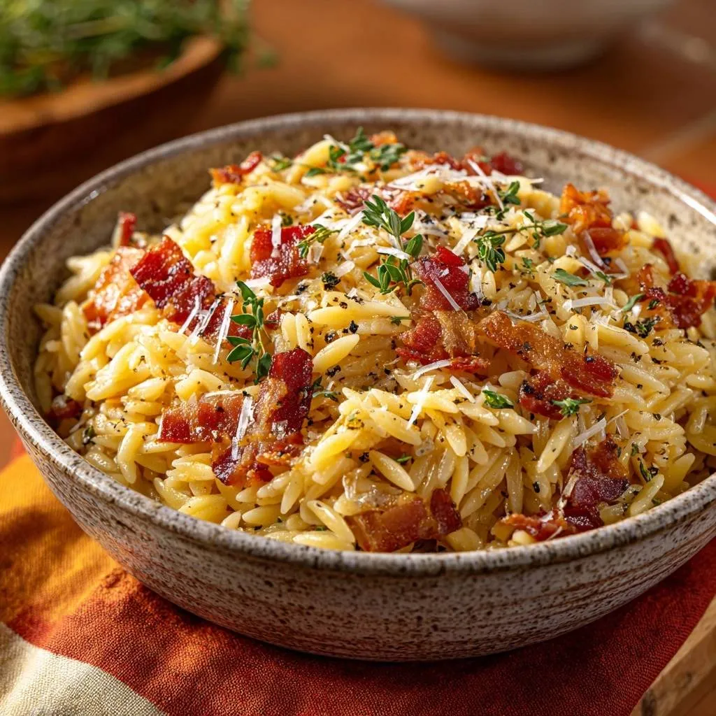 Mastering Creamy Garlic Orzo with Crispy Bacon - recipe image