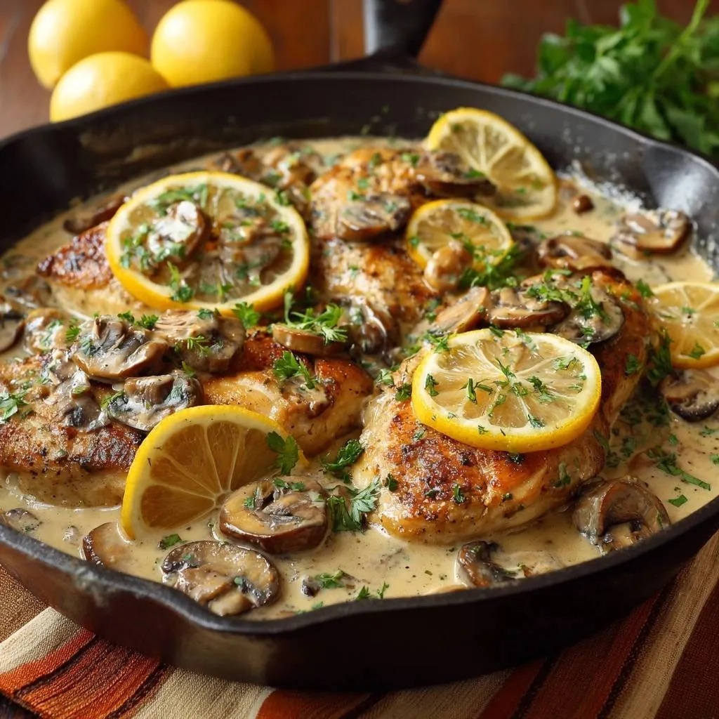 Mastering Creamy Lemon Mushroom Chicken with a Velvety Sauce - recipe image