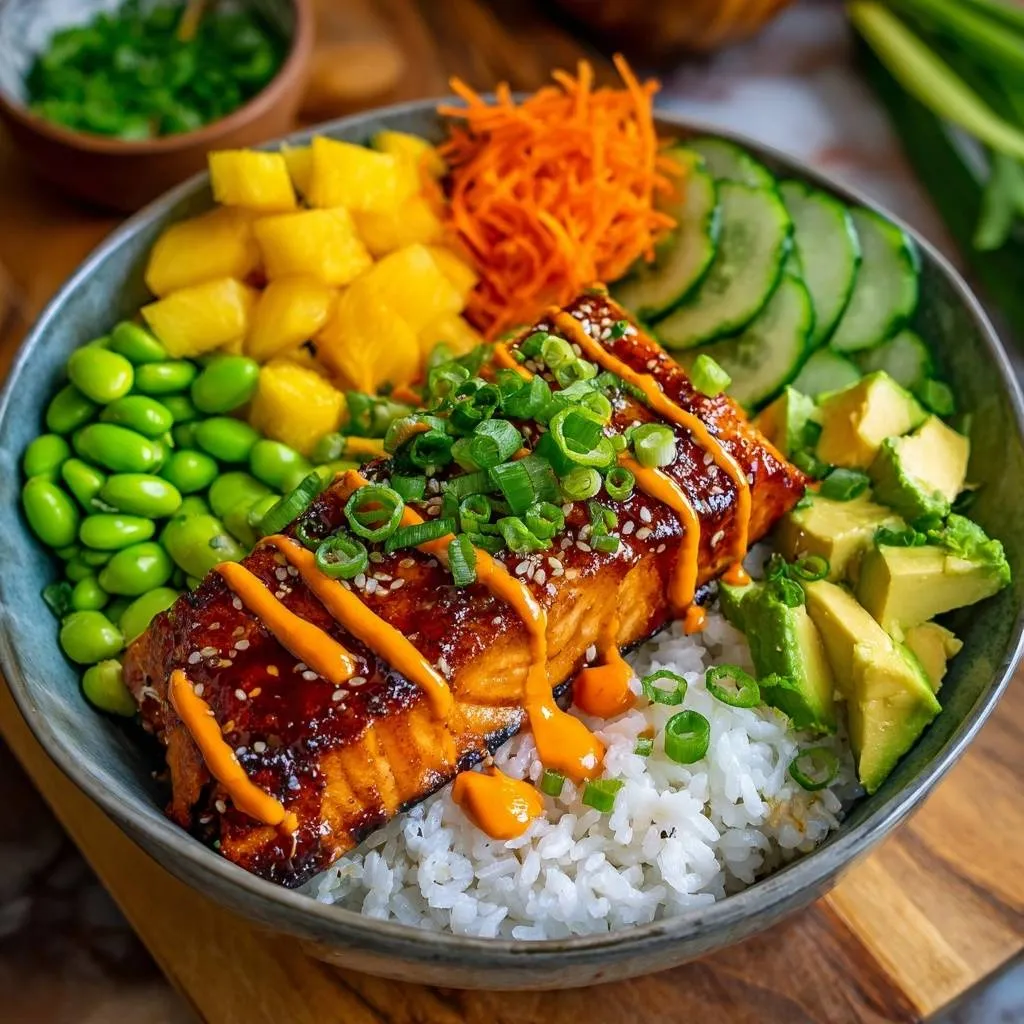Mastering Glazed Salmon Poke Bowls with Fluffy Rice - recipe image