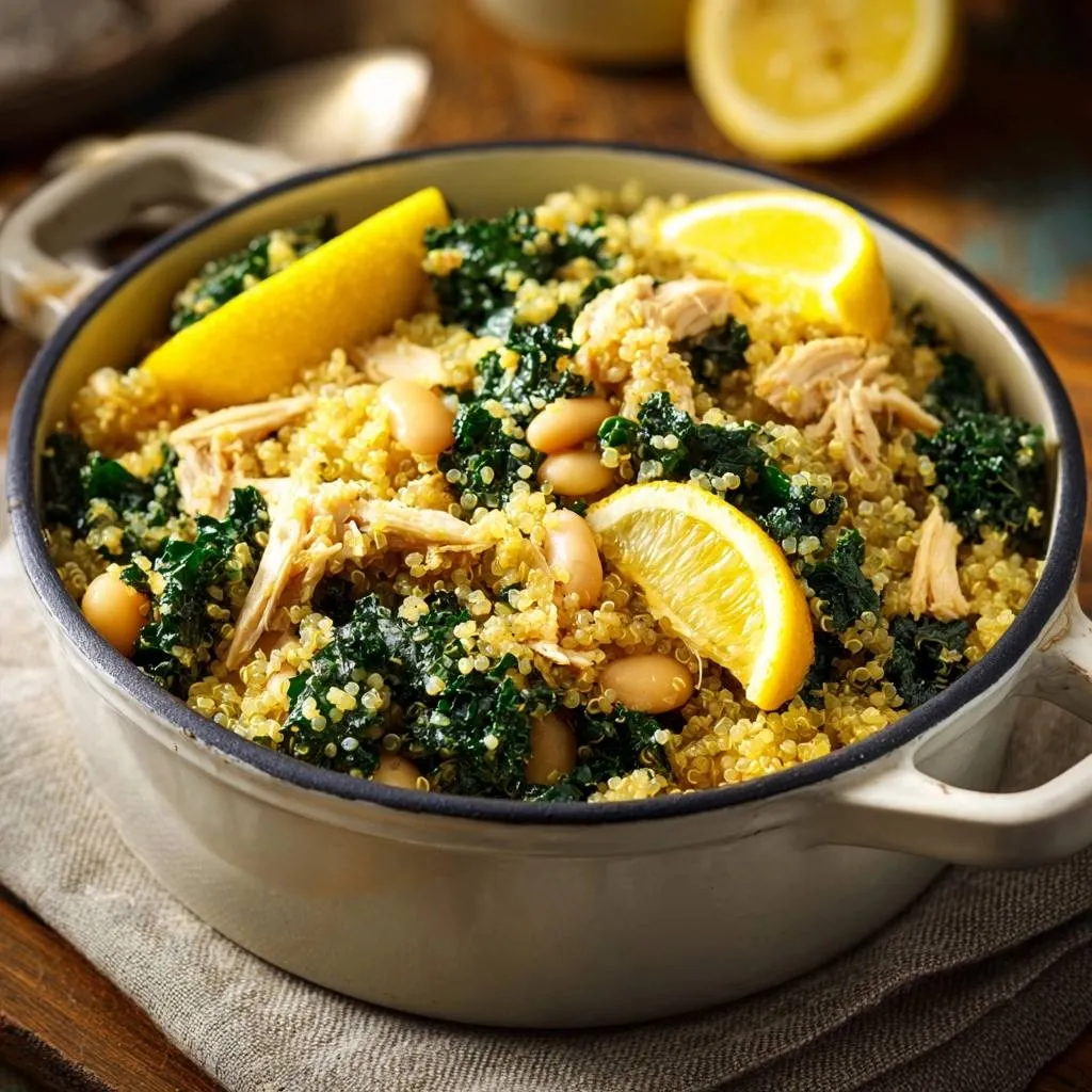One-Pot Lemon Chicken Quinoa with Kale and White Beans - recipe image