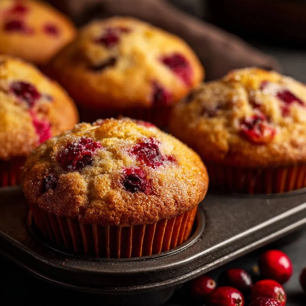 Raspberry muffins with no-sink berries, showcasing a close-up view of the golden-brown topping studded with fresh raspberries.