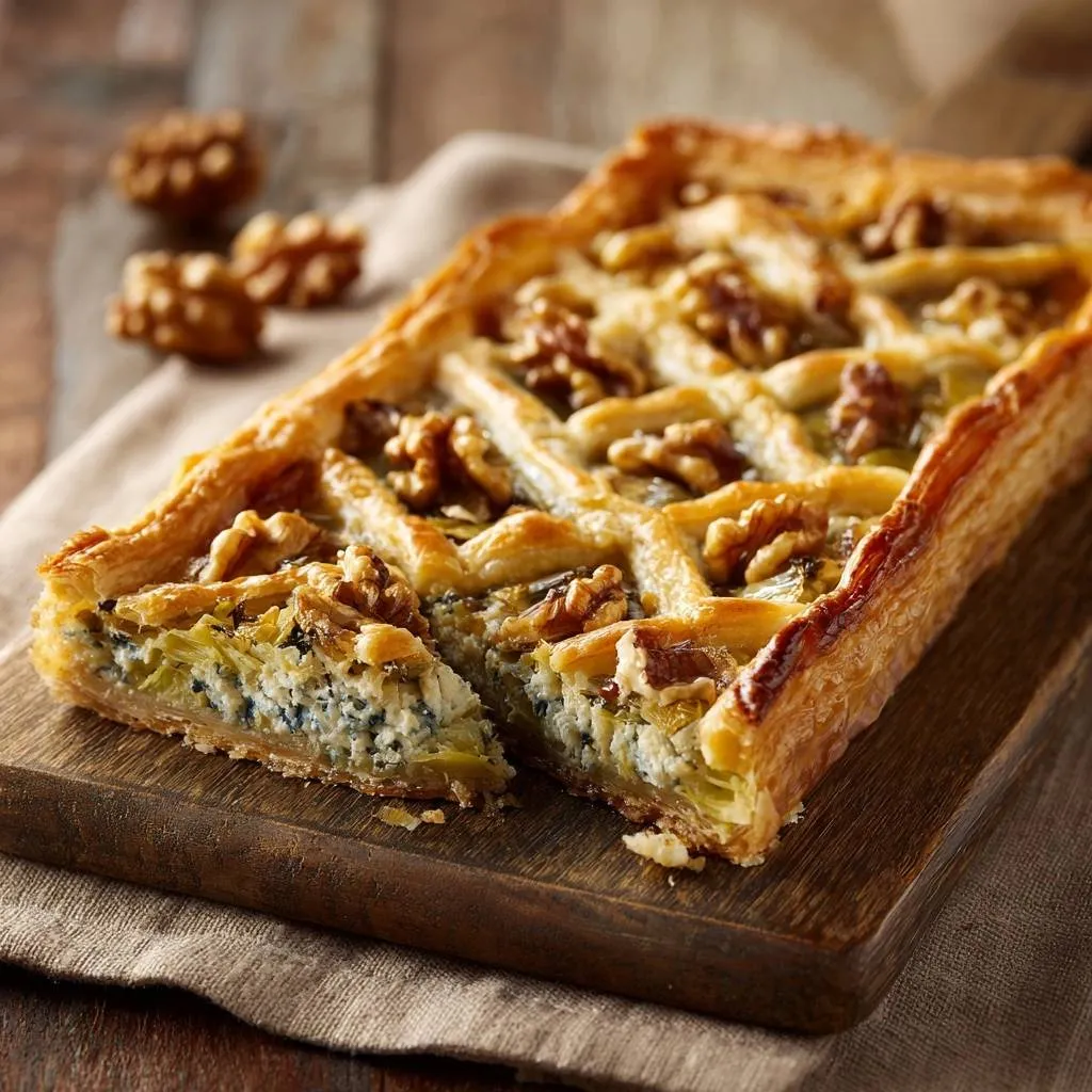 Savory Leek and Blue Cheese Lattice Tart - recipe image