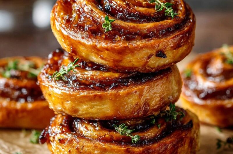 Caramelized Onion and Gruyere Puff Pastry Swirls