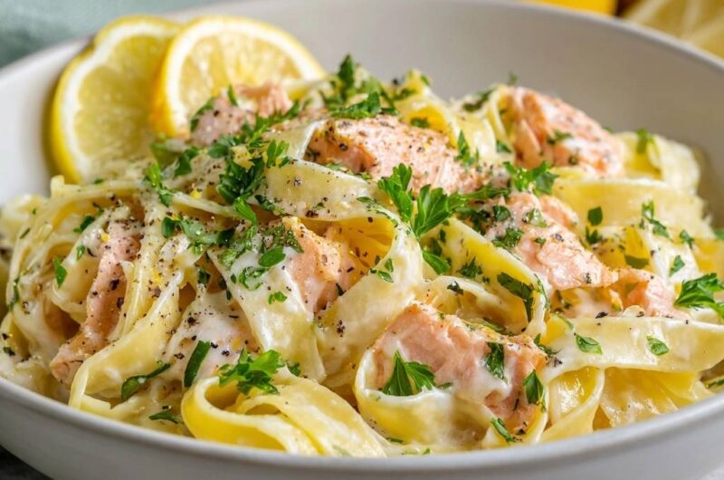 Creamy Lemon Salmon Fettuccine
