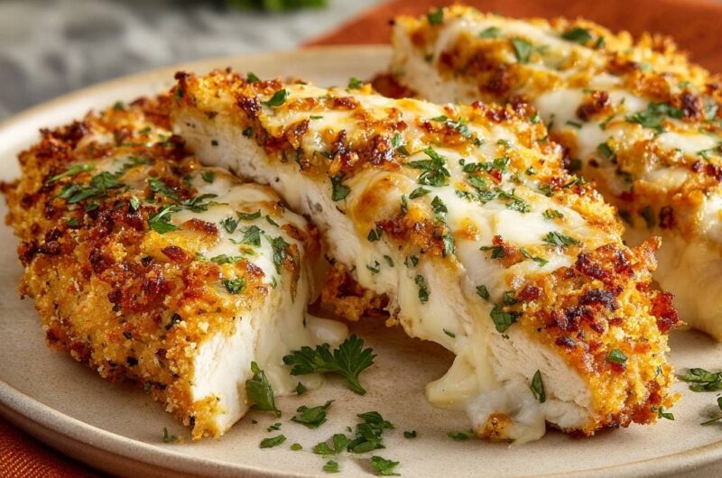 Crispy Garlic Parmesan Stuffed Chicken