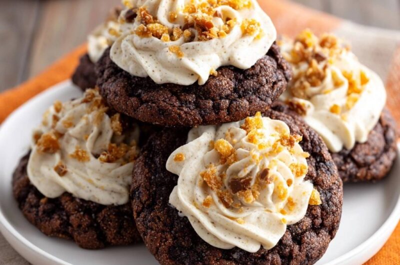 Frosted Dark Chocolate Toffee Cookies