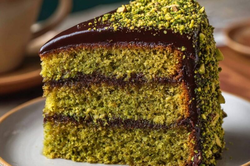 Chocolate Glazed Pistachio Layer Cake