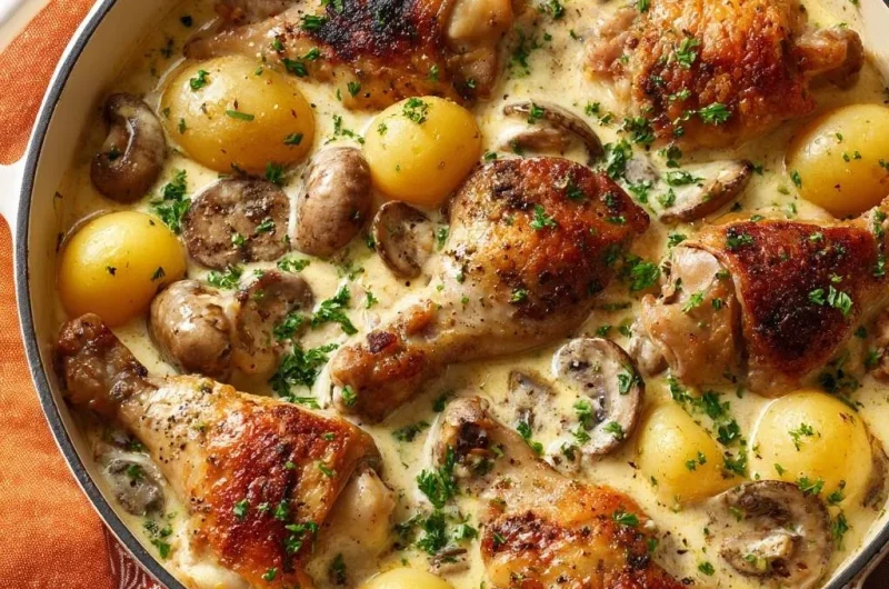 Creamy Mushroom and Potato Chicken Skillet