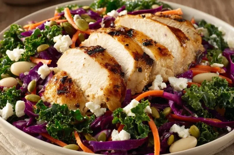 Grilled Chicken Kale and Cabbage Power Salad