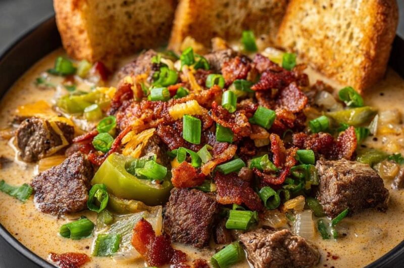Loaded Philly Cheesesteak Soup