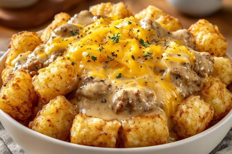 Loaded Sausage Gravy Tater Tot Bowl