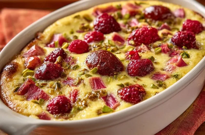 Raspberry Rhubarb Custard Bake