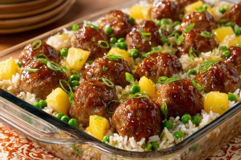 Sweet and Sour Pineapple Meatball Bake
