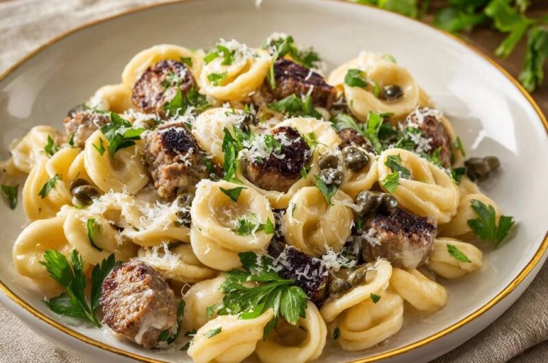 Orecchiette with Seared Sausage and Capers
