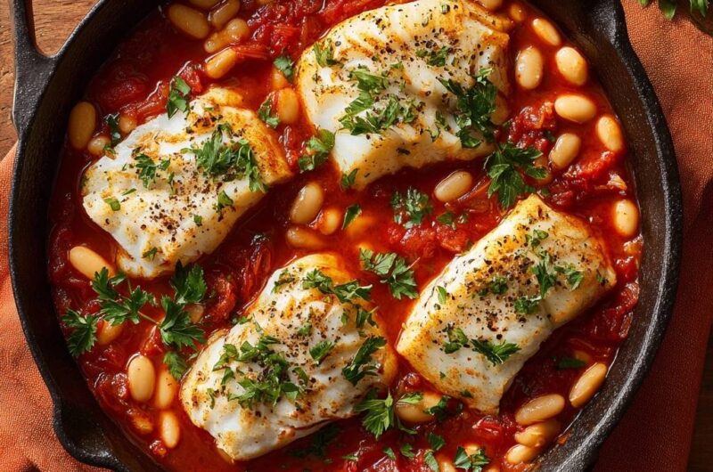 Skillet Roasted Cod with White Beans and Tomato
