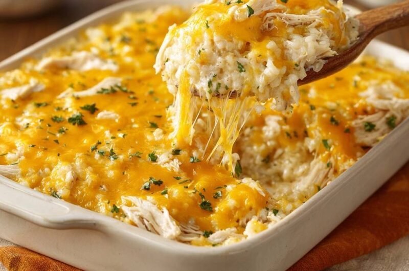 Creamy Cheesy Chicken and Rice Bake