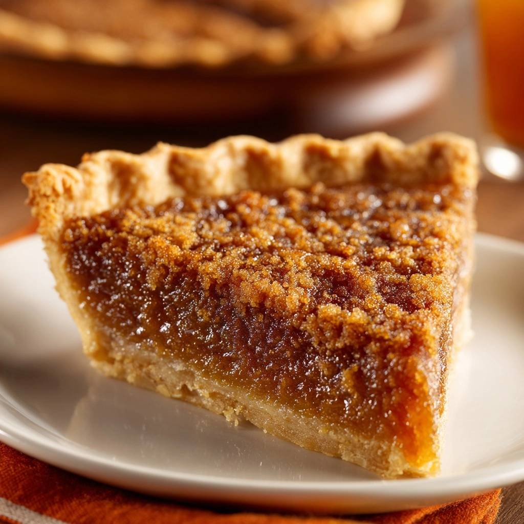 Deep dish brown sugar crumble pie slice showcasing a close-up view of its crumb topping and gooey filling.