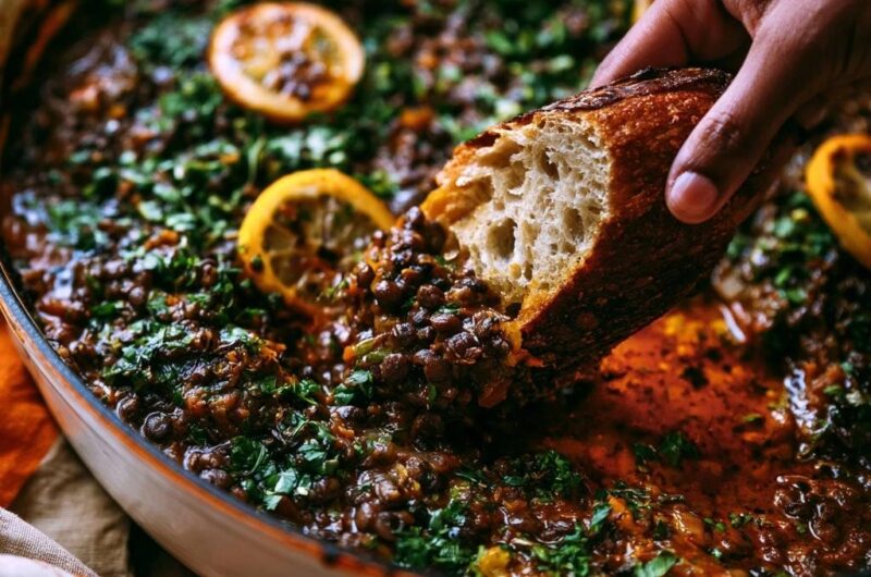 Braised Mediterranean Black Lentils