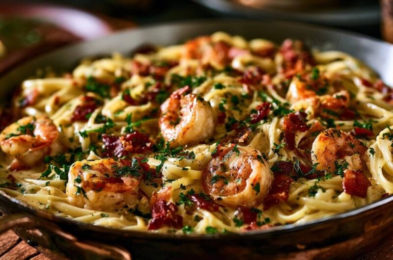 Creamy Shrimp and Bacon Linguine