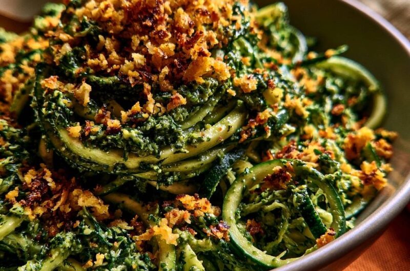 Pesto Zucchini Noodles with Toasted Breadcrumbs