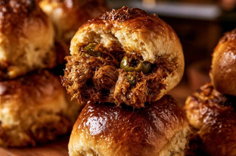 Slow Cooked Beef and Olive Sliders