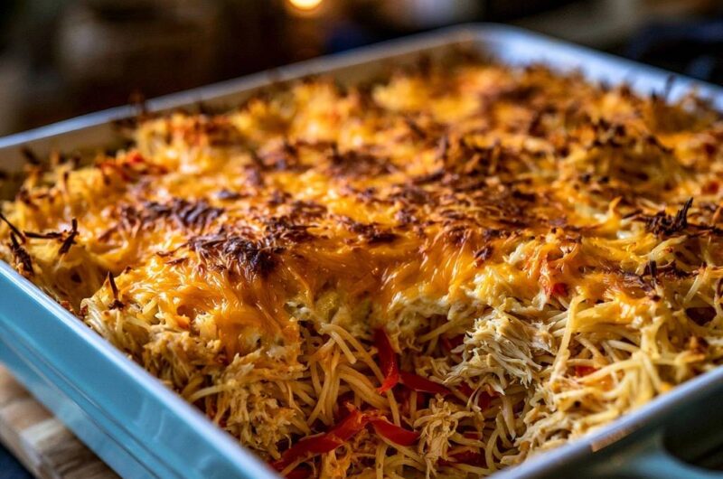 Cheesy Shredded Chicken Spaghetti Bake