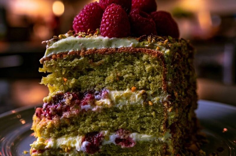 Raspberry Pistachio Layer Cake